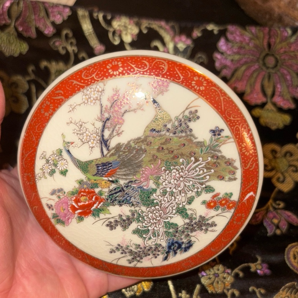 Vintage Satsuma Peacock Trinket Box Made in Japan